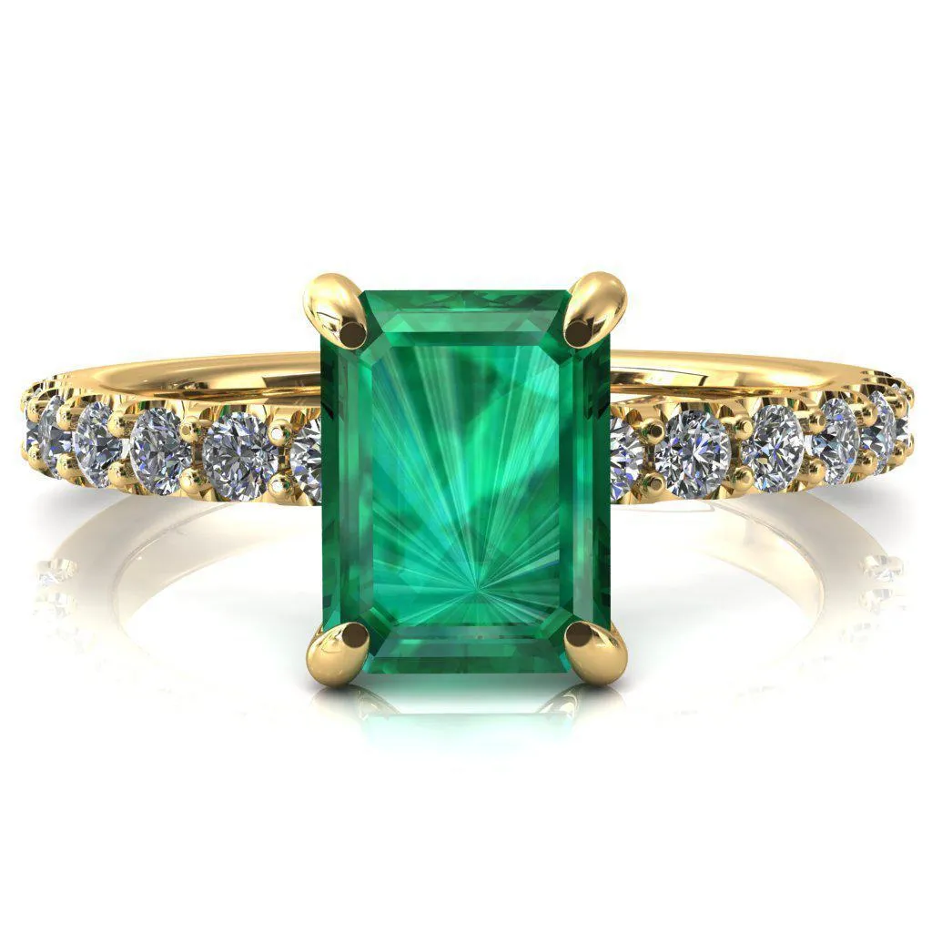 Mylene Emerald Emerald 4 Prong Sculptural Half Eternity Diamond Engagement Ring