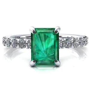 Mylene Emerald Emerald 4 Prong Sculptural Half Eternity Diamond Engagement Ring