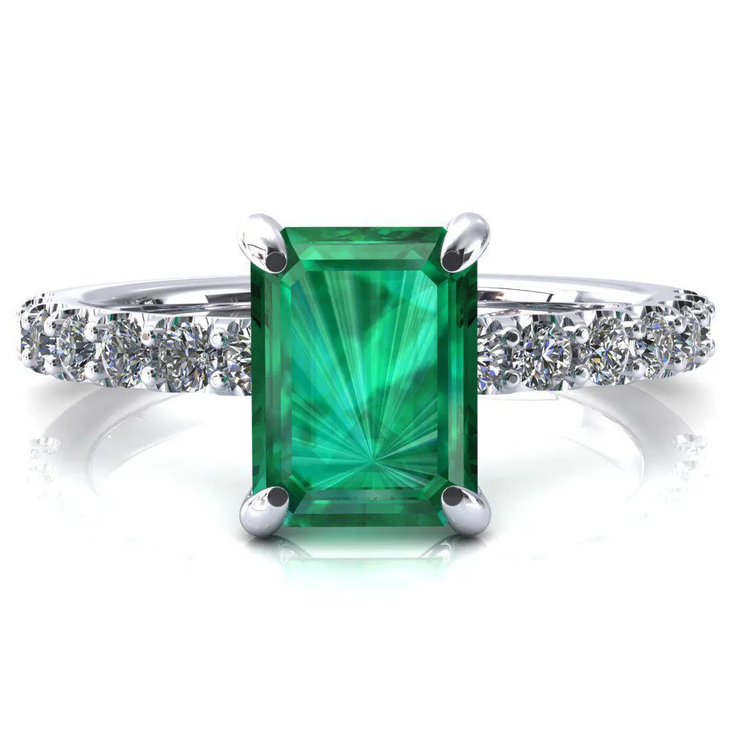 Mylene Emerald Emerald 4 Prong Sculptural Half Eternity Diamond Engagement Ring