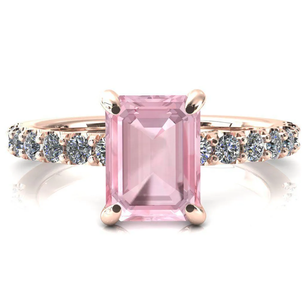 Mylene Emerald Pink Sapphire 4 Prong Sculptural Half Eternity Diamond Engagement Ring