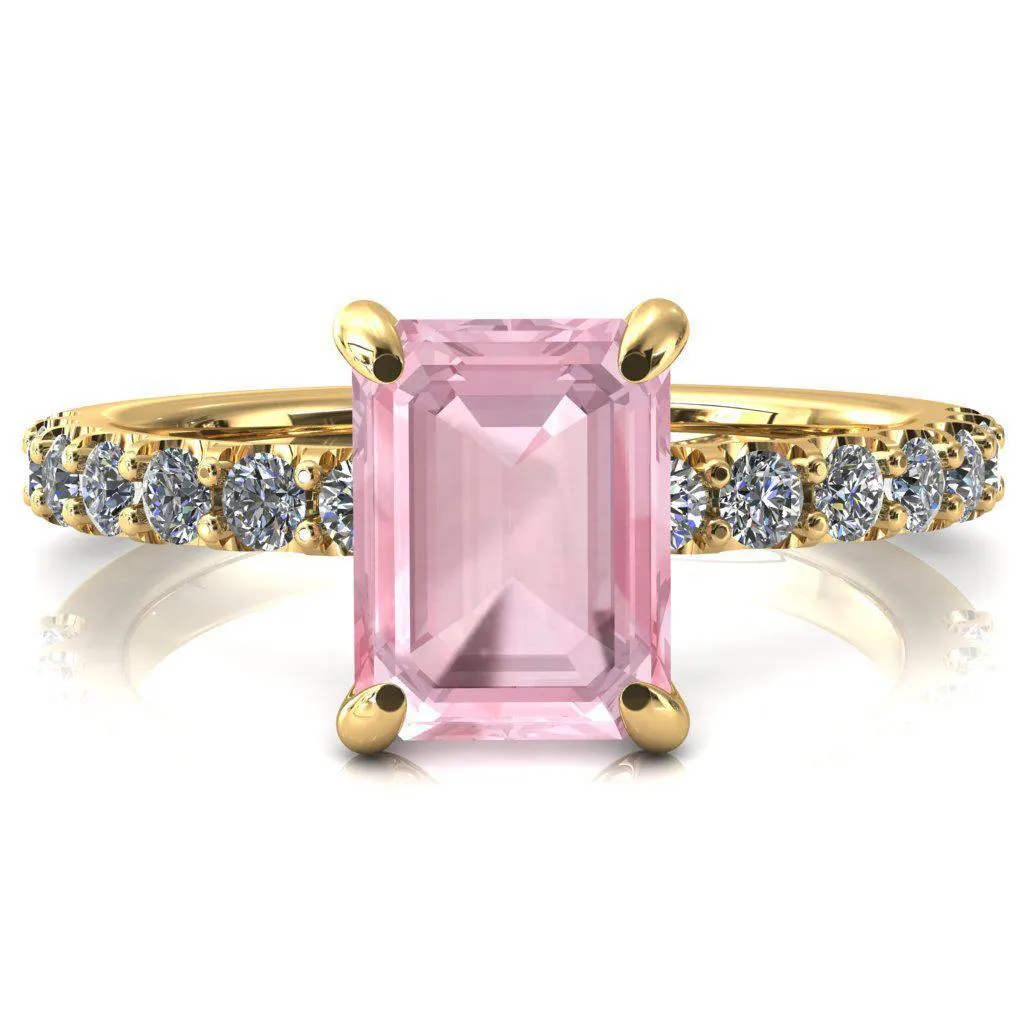 Mylene Emerald Pink Sapphire 4 Prong Sculptural Half Eternity Diamond Engagement Ring
