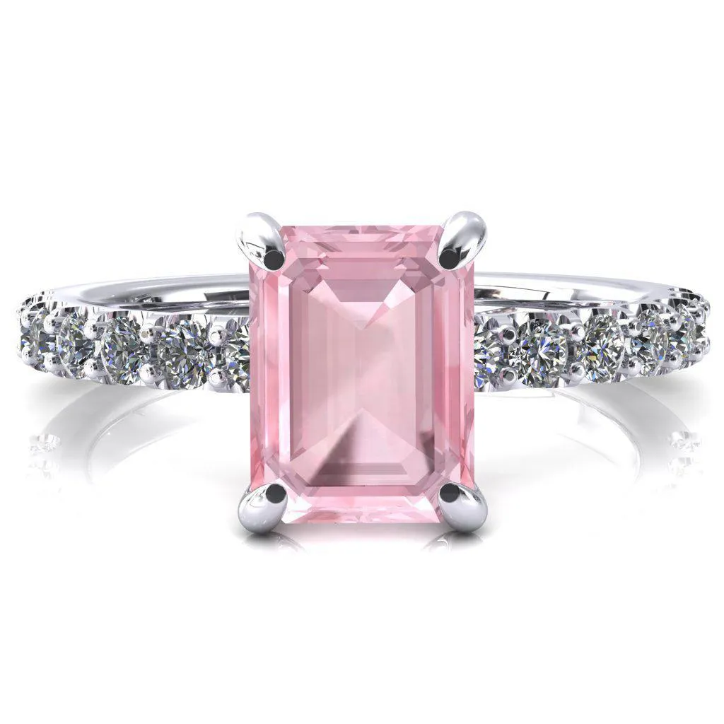 Mylene Emerald Pink Sapphire 4 Prong Sculptural Half Eternity Diamond Engagement Ring