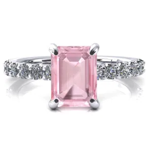 Mylene Emerald Pink Sapphire 4 Prong Sculptural Half Eternity Diamond Engagement Ring