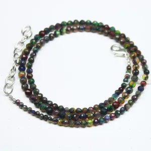 Natural Black Opal Faceted Round Loose Gemstone Beads Necklace 17" 3mm 4mm 34ct