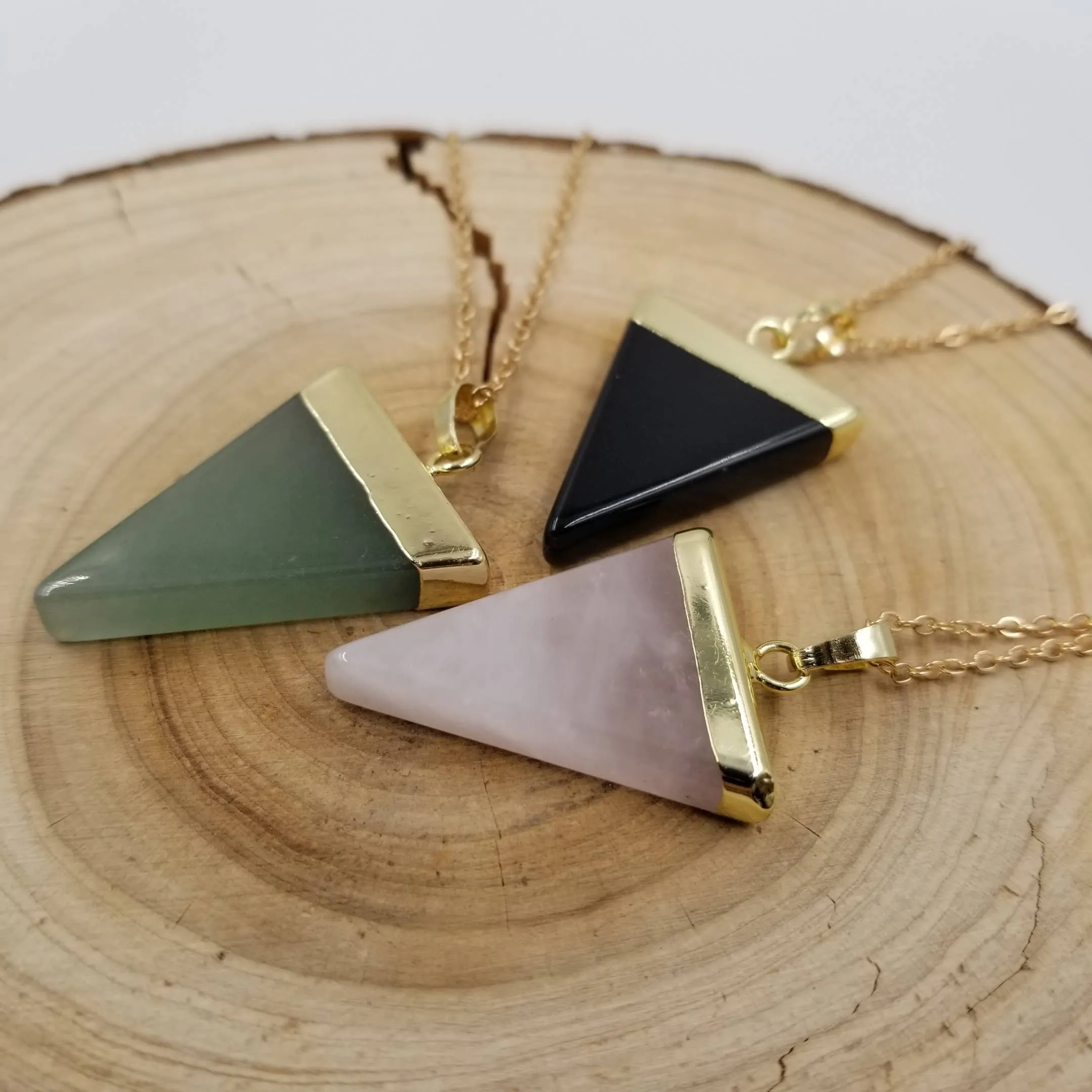 Natural Crystal Triangle Silver Plated Necklace