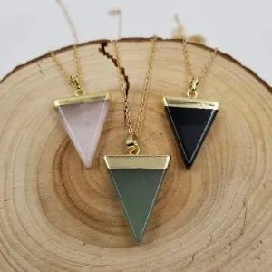 Natural Crystal Triangle Silver Plated Necklace