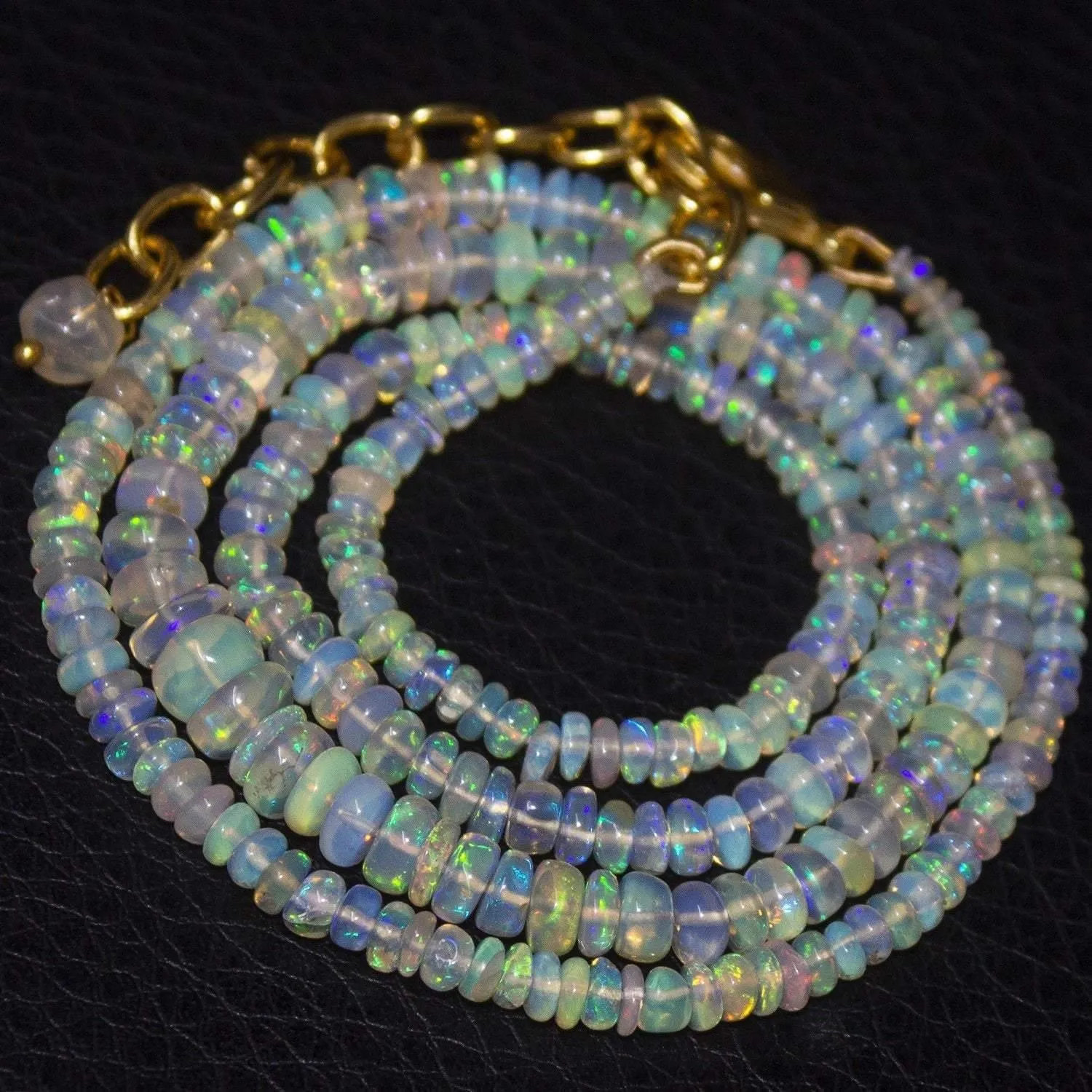 Natural Ethiopian Welo Opal Gold Vermeil Smooth Rondelle Necklace 3mm 5mm 19.5"
