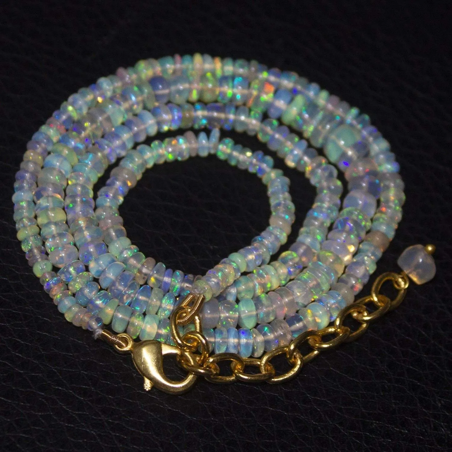 Natural Ethiopian Welo Opal Gold Vermeil Smooth Rondelle Necklace 3mm 5mm 19.5"