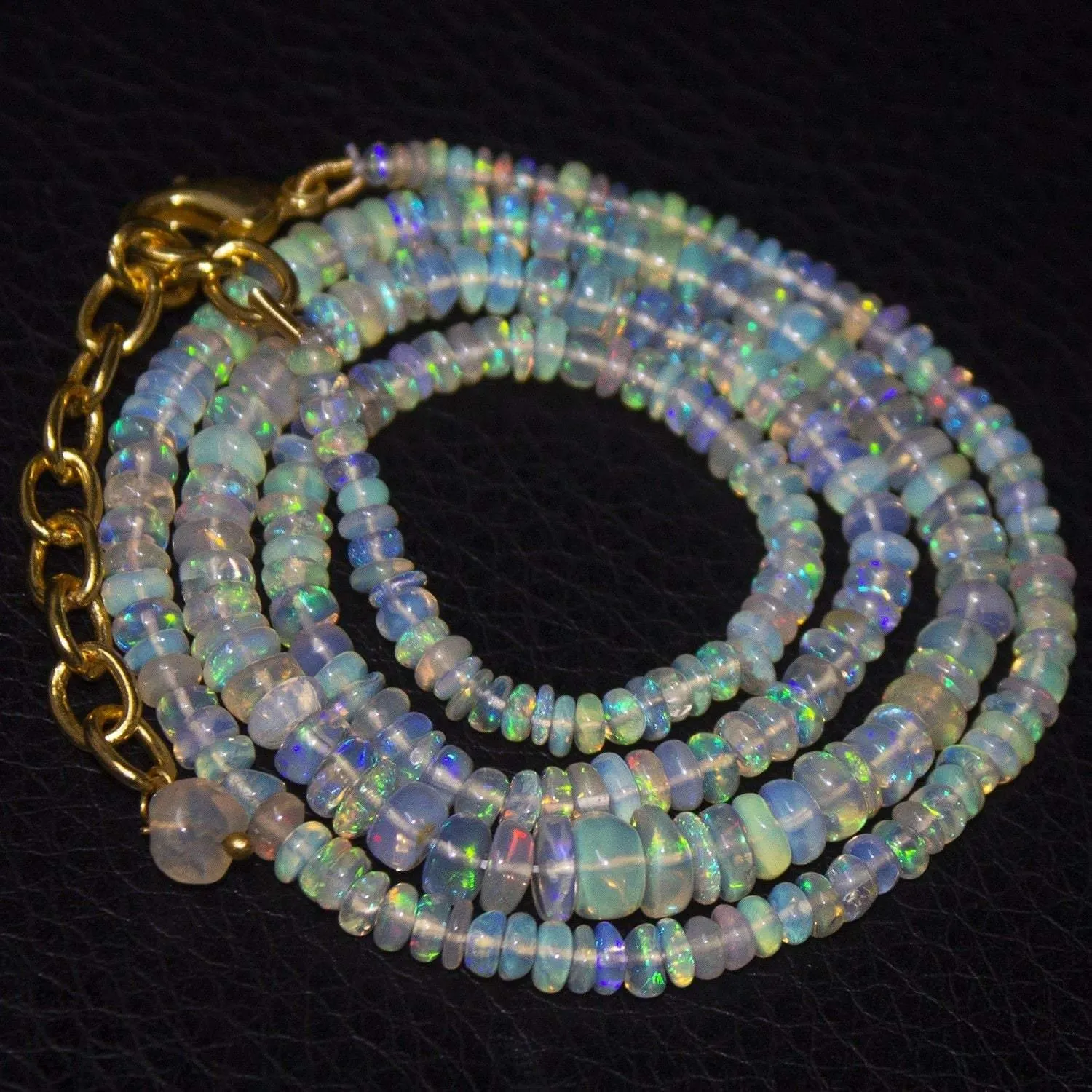 Natural Ethiopian Welo Opal Gold Vermeil Smooth Rondelle Necklace 3mm 5mm 19.5"