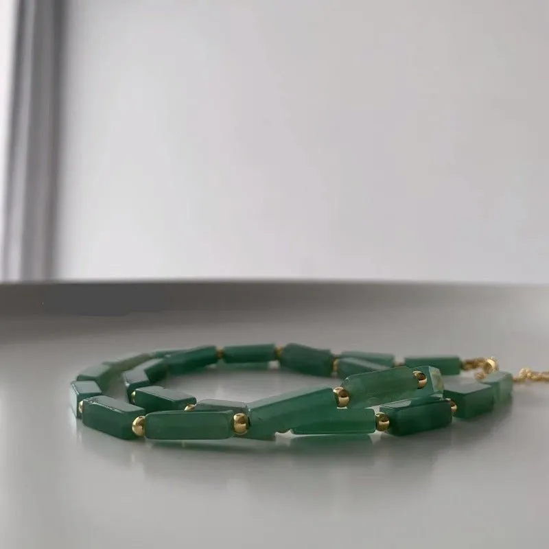 Natural Green Beads Necklace Women Anniverssary Jewelry