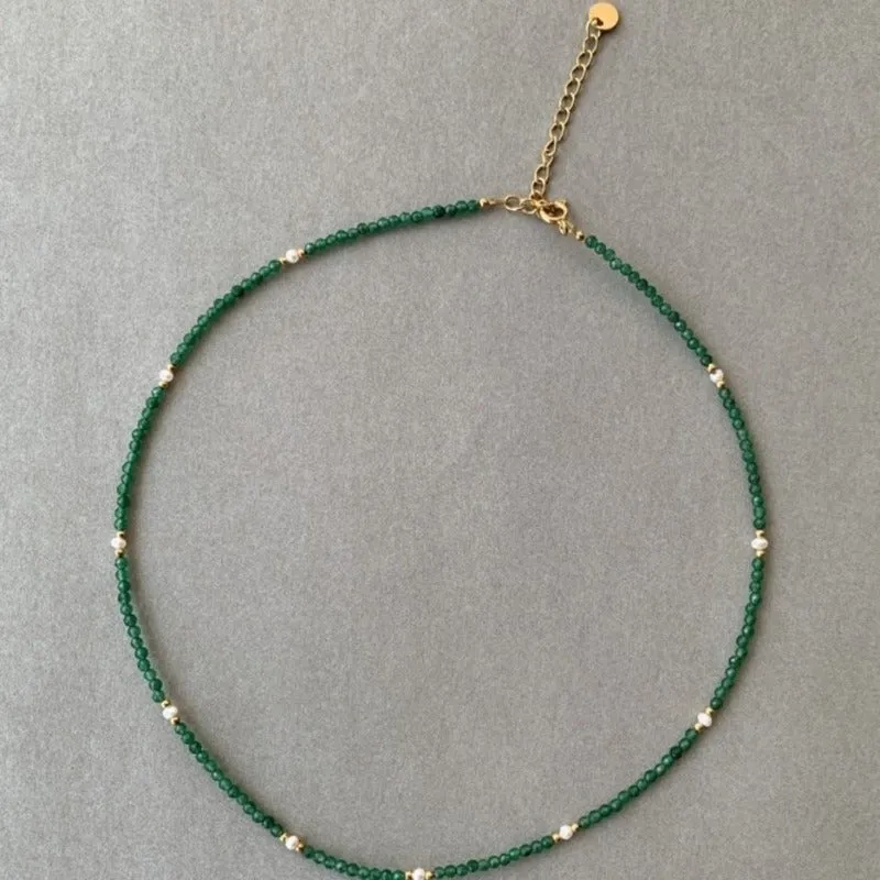 Natural Green Beads Necklace Women Anniverssary Jewelry