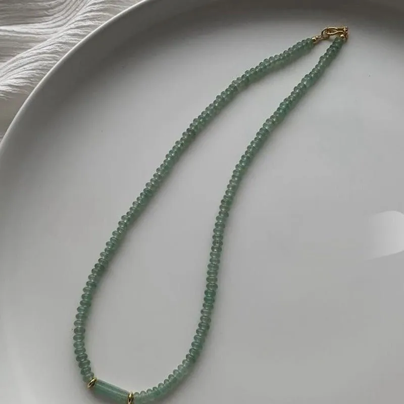 Natural Green Beads Necklace Women Anniverssary Jewelry