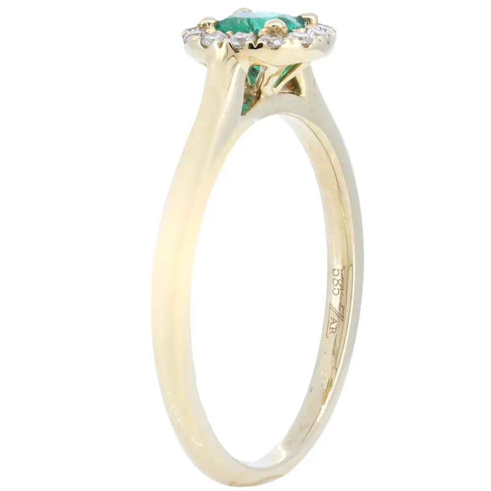 Natural Round Emerald Halo Engagement Ring In 14Kt Yellow Gold