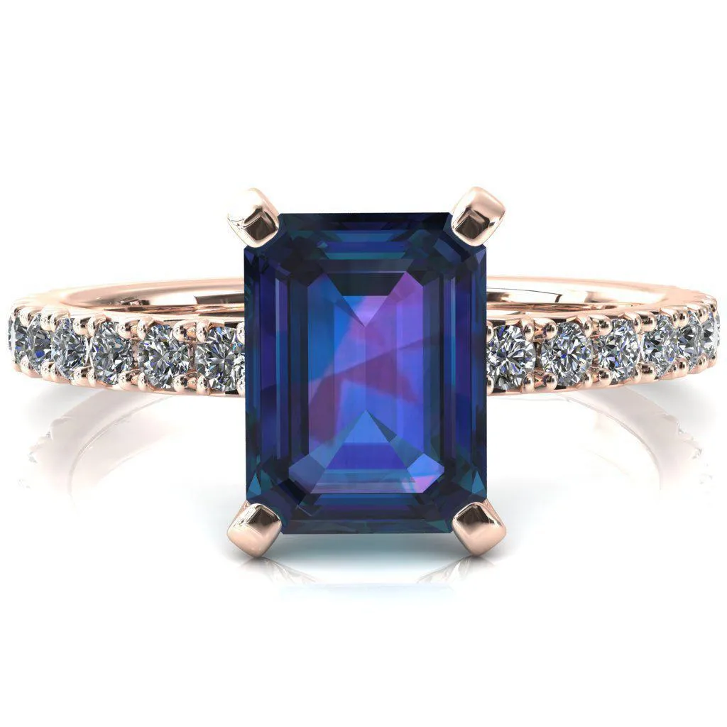 Nefili Emerald Alexandrite 4 Prong 5/8 Eternity Diamond French Pave Engagement Ring