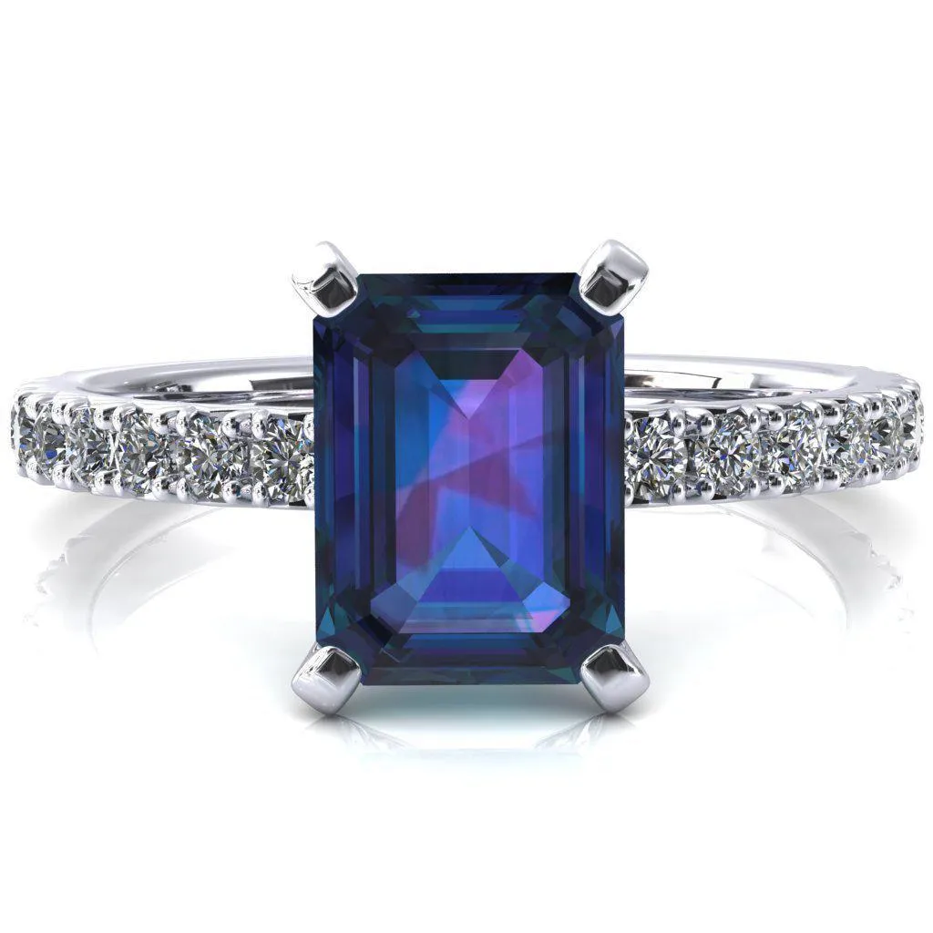 Nefili Emerald Alexandrite 4 Prong 5/8 Eternity Diamond French Pave Engagement Ring
