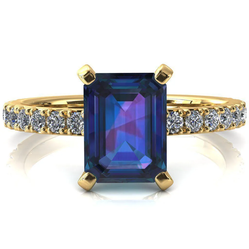 Nefili Emerald Alexandrite 4 Prong 5/8 Eternity Diamond French Pave Engagement Ring
