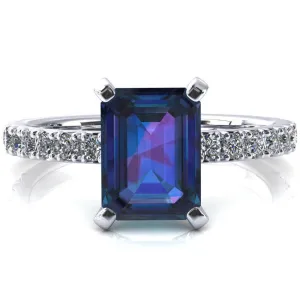 Nefili Emerald Alexandrite 4 Prong 5/8 Eternity Diamond French Pave Engagement Ring