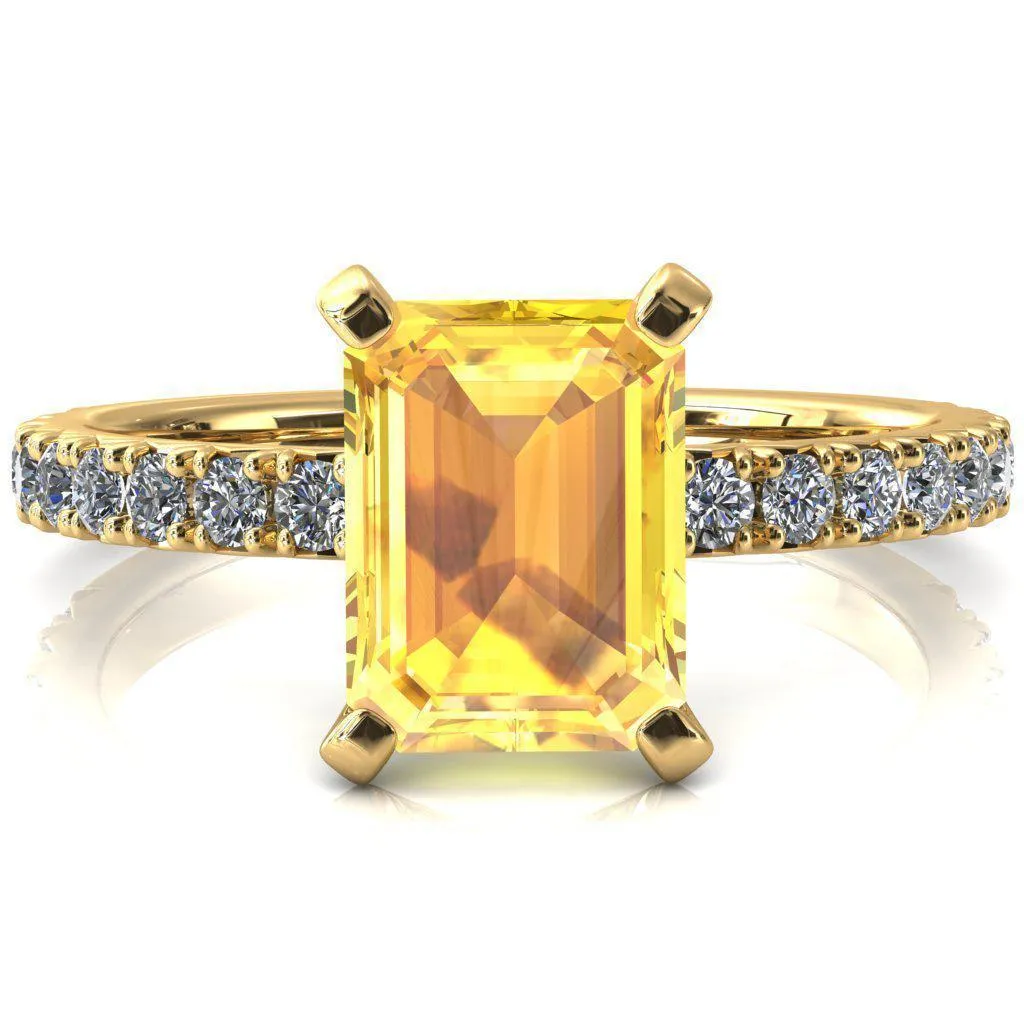 Nefili Emerald Yellow Sapphire 4 Prong 5/8 Eternity Diamond French Pave Engagement Ring