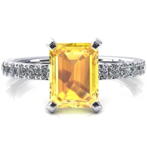 Nefili Emerald Yellow Sapphire 4 Prong 5/8 Eternity Diamond French Pave Engagement Ring