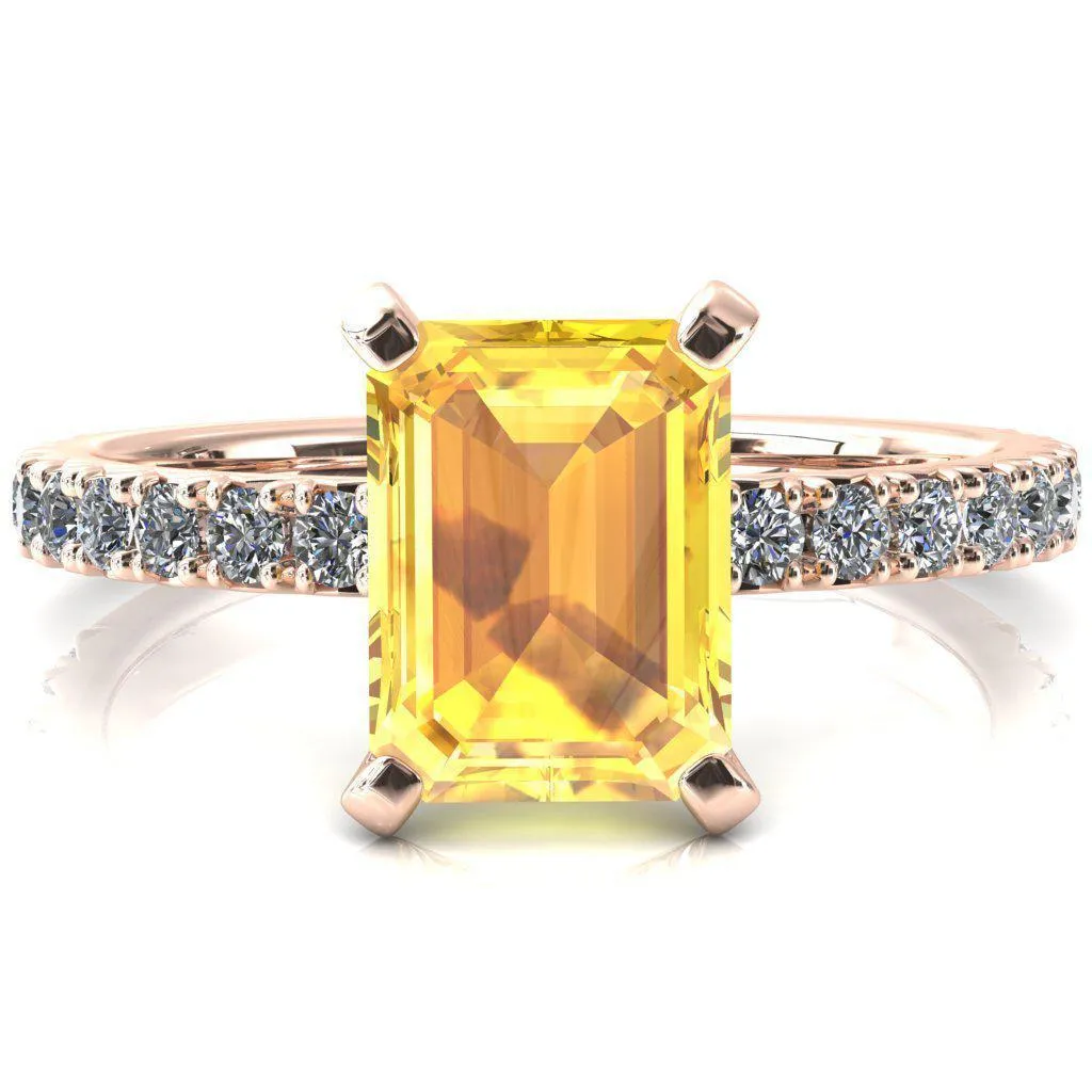 Nefili Emerald Yellow Sapphire 4 Prong 5/8 Eternity Diamond French Pave Engagement Ring