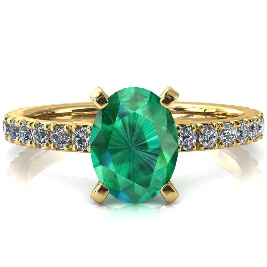 Nefili Oval Emerald 4 Prong 5/8 Eternity Diamond French Pave Engagement Ring