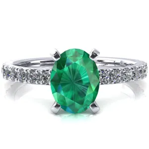 Nefili Oval Emerald 4 Prong 5/8 Eternity Diamond French Pave Engagement Ring