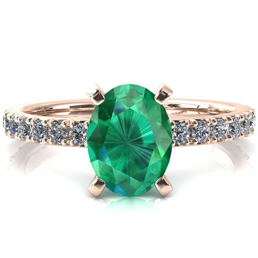 Nefili Oval Emerald 4 Prong 5/8 Eternity Diamond French Pave Engagement Ring