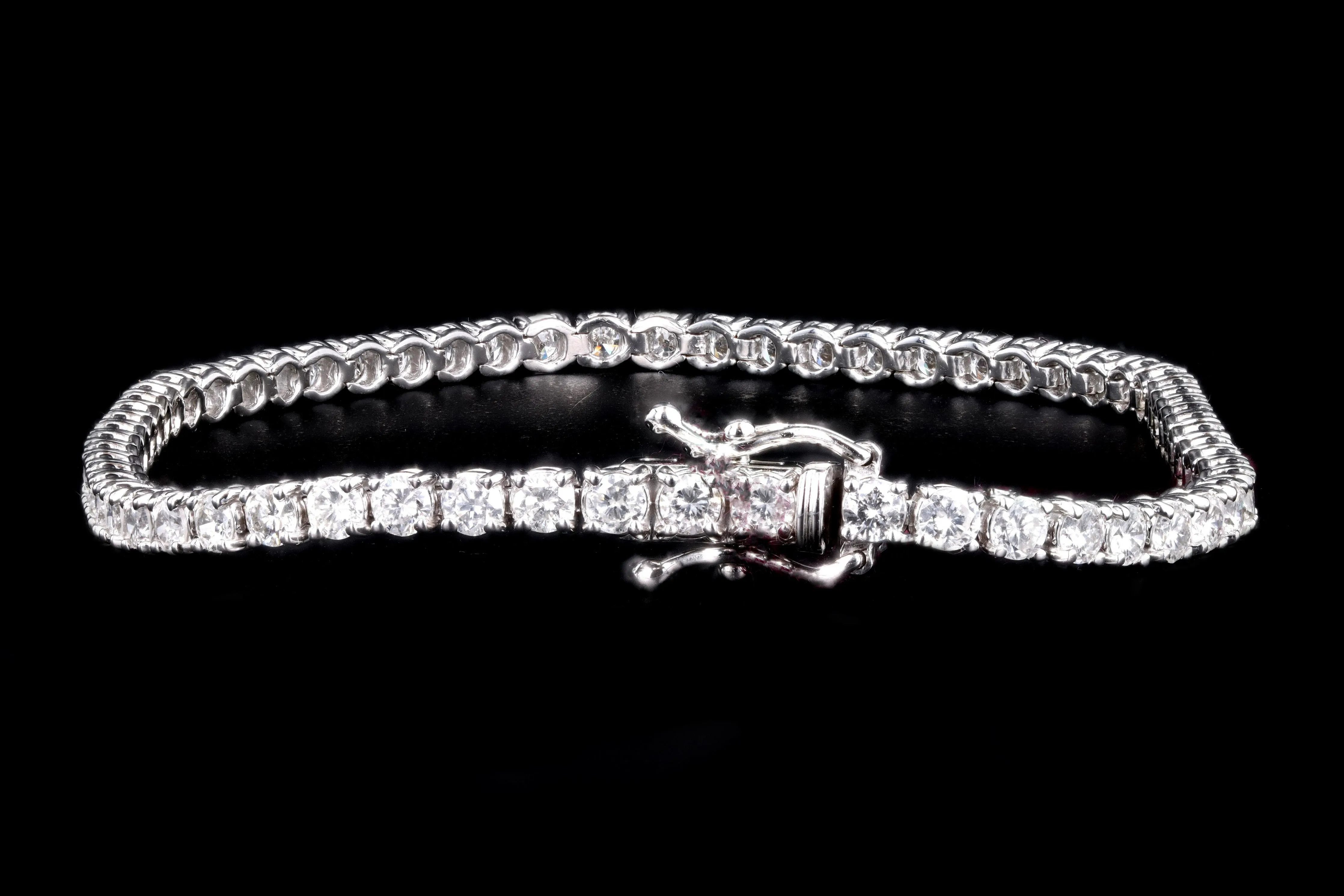 New 14K White Gold 3.87 Carat Round Brilliant Cut Diamond Tennis Bracelet