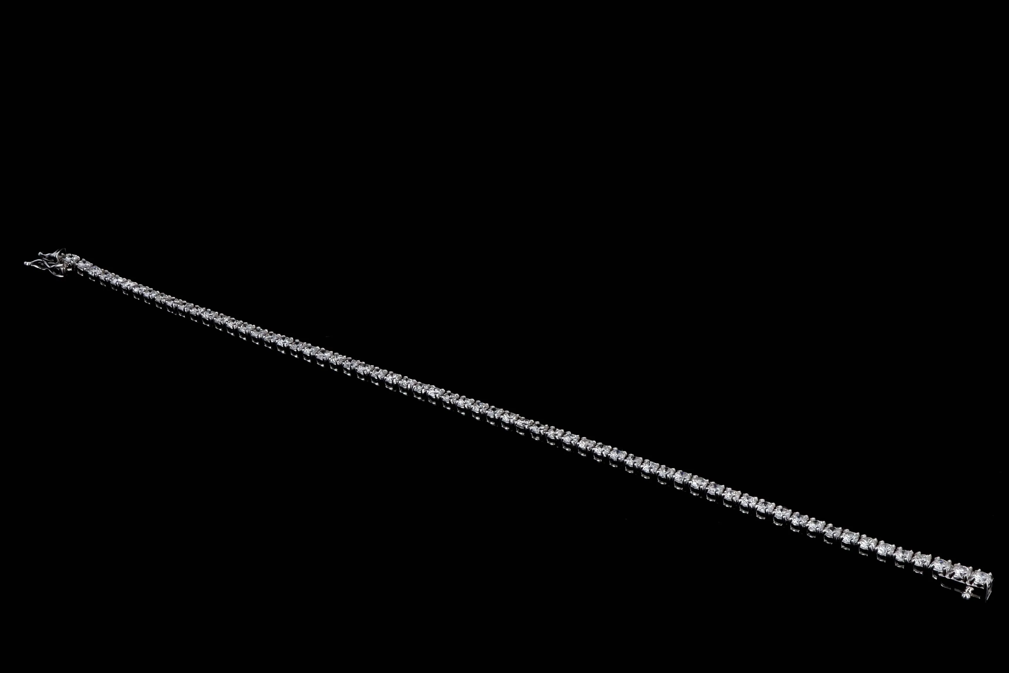 New 14K White Gold 3.87 Carat Round Brilliant Cut Diamond Tennis Bracelet