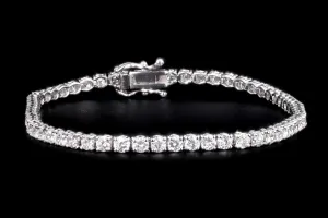 New 14K White Gold 3.87 Carat Round Brilliant Cut Diamond Tennis Bracelet