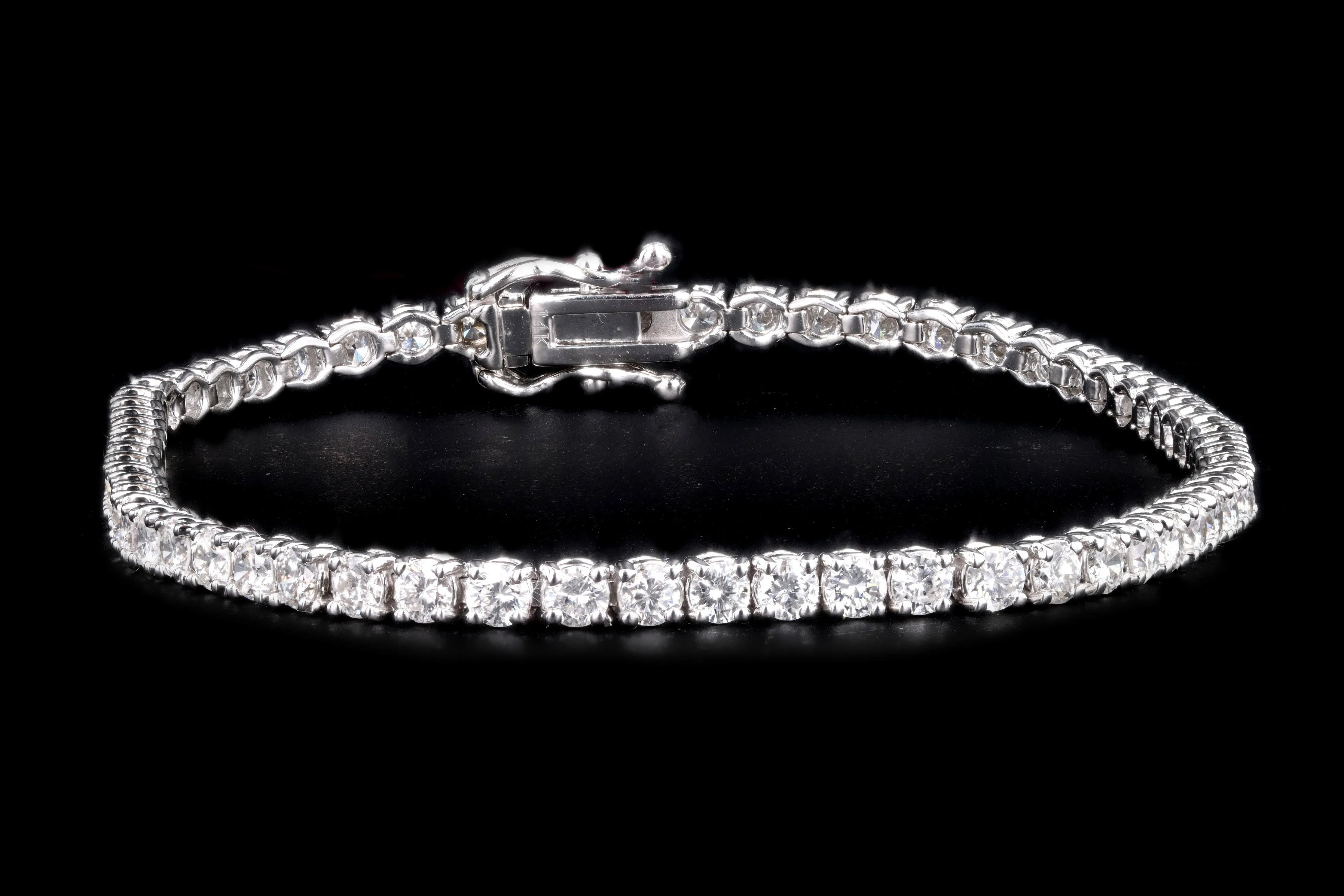 New 14K White Gold 3.87 Carat Round Brilliant Cut Diamond Tennis Bracelet