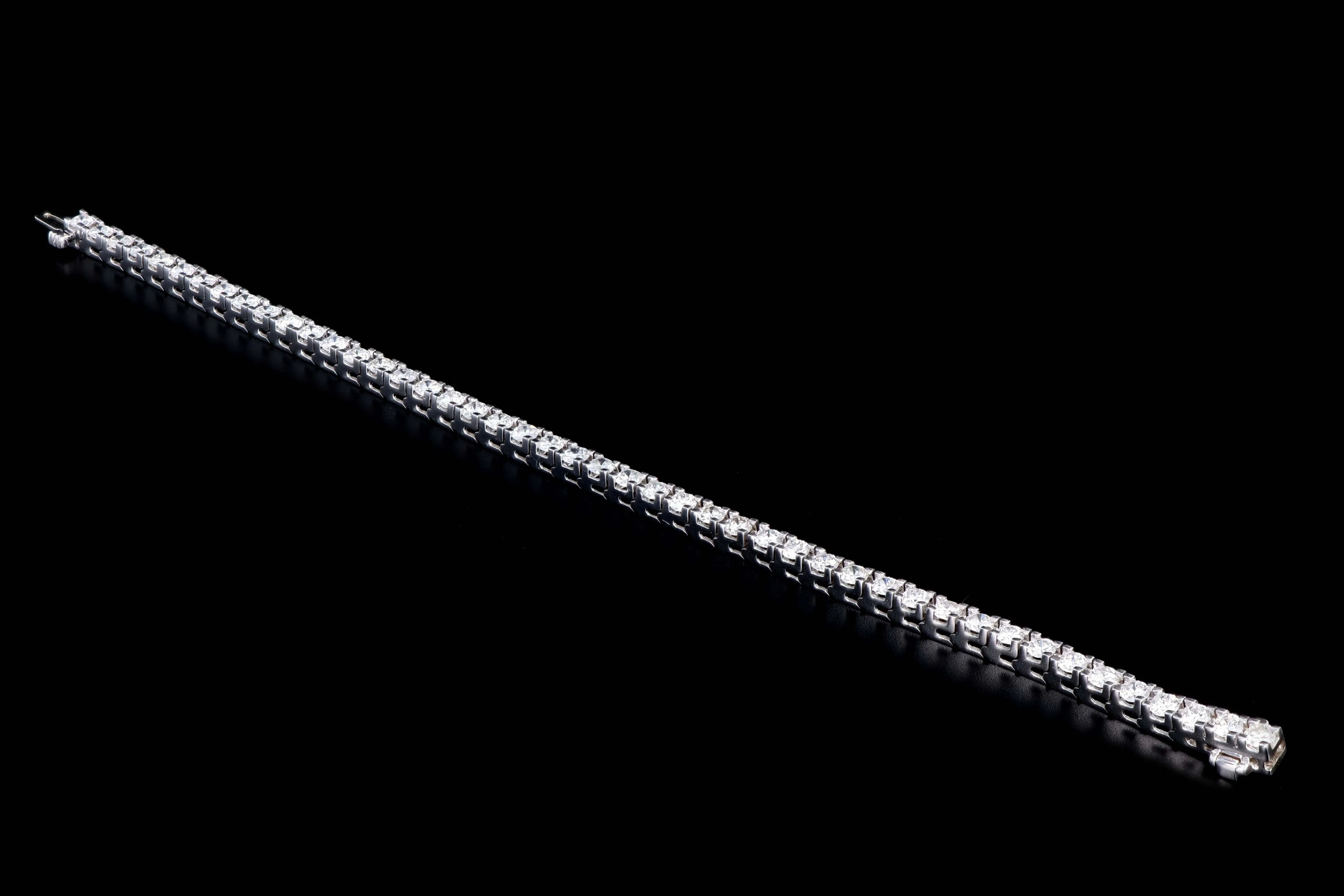 New 14K White Gold 4.93 Carat Round Brilliant Cut Diamond Tennis Bracelet