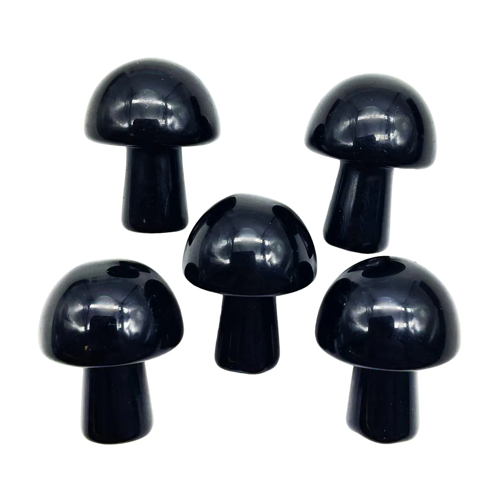Neyisaa 5Pcs Mini Mushroom Shaped Gemstone Statue Figurine, Carved Crystal Stone Mushrooms Crafts for Healing Chakra Reiki Balancing Home Decoration, Black Obsidian