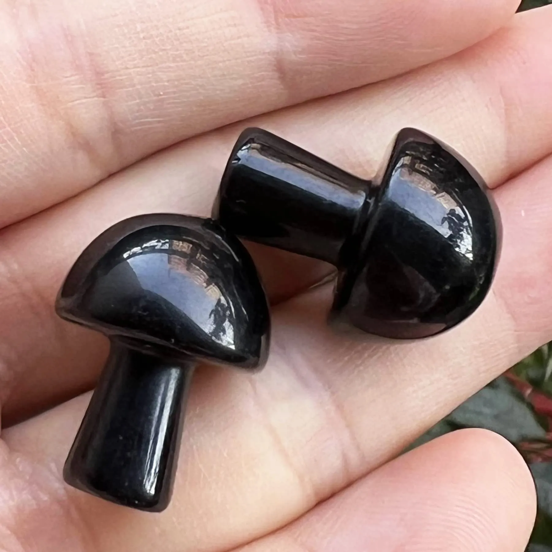 Neyisaa 5Pcs Mini Mushroom Shaped Gemstone Statue Figurine, Carved Crystal Stone Mushrooms Crafts for Healing Chakra Reiki Balancing Home Decoration, Black Obsidian