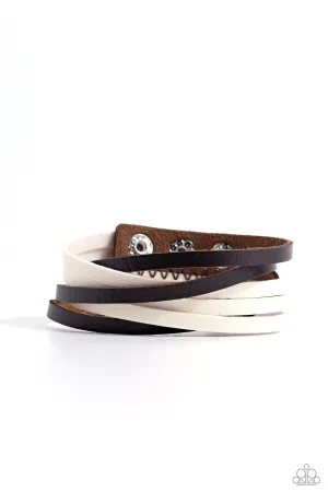 Not SEW Fast - Brown - Stitched Leather Band Paparazzi Snap Wrap Bracelet
