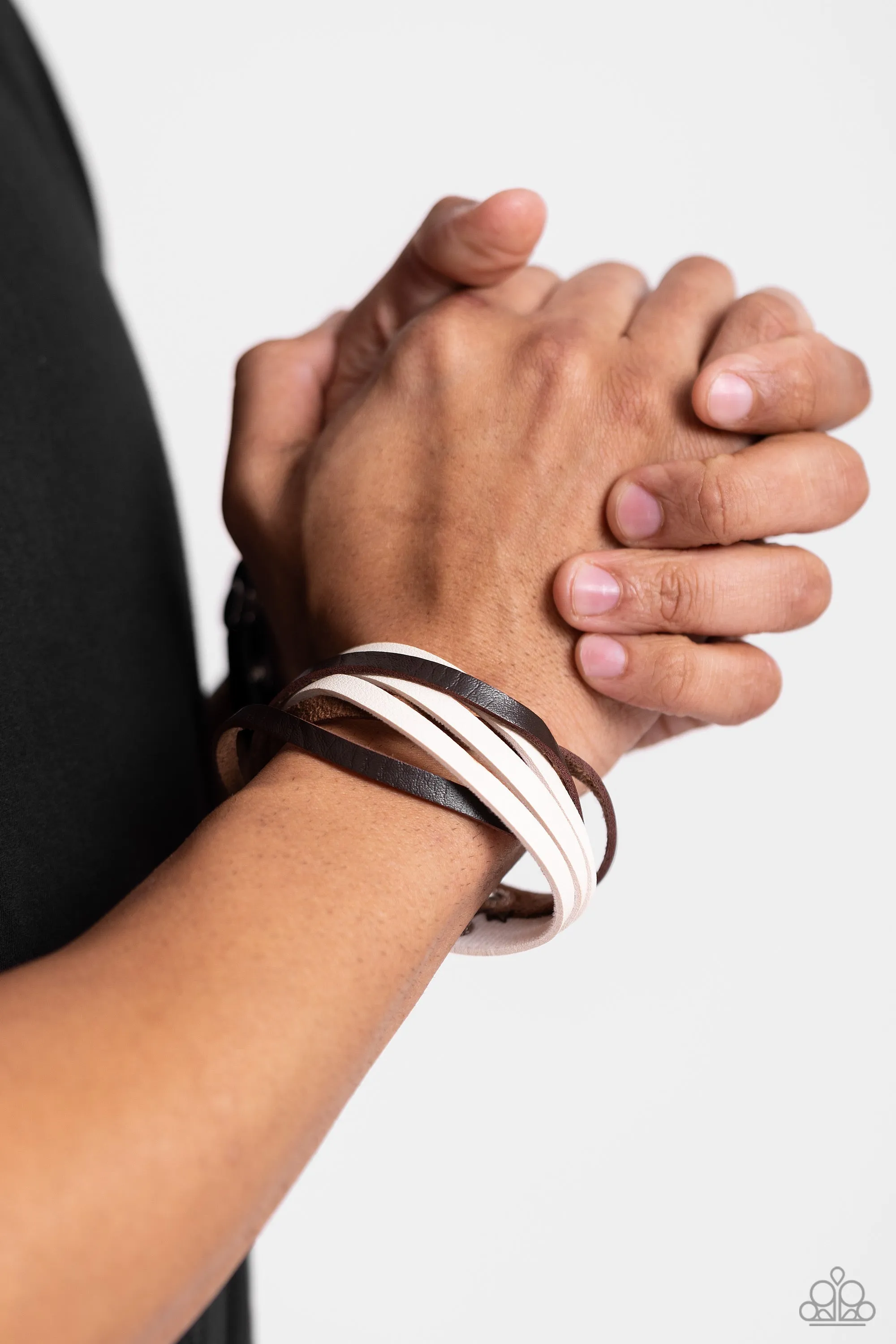 Not SEW Fast - Brown - Stitched Leather Band Paparazzi Snap Wrap Bracelet