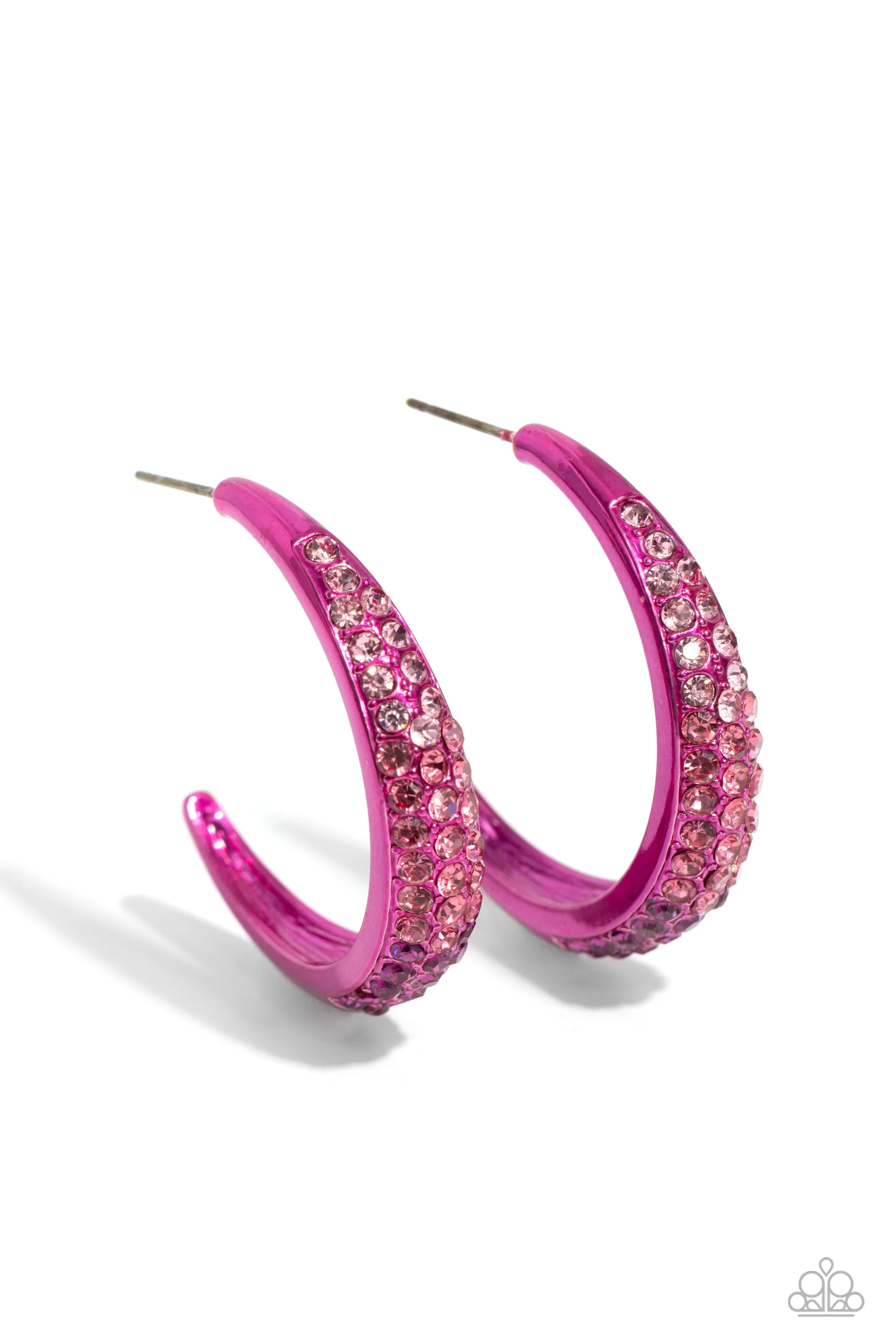 Obsessed with Ombré - Pink - Rhinestone Metallic Paparazzi Hoop Earrings