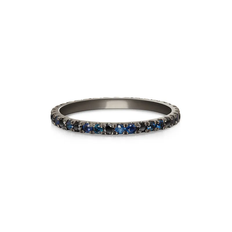 Ocean Blue Eternity Ring - Sapphire & Black Diamonds