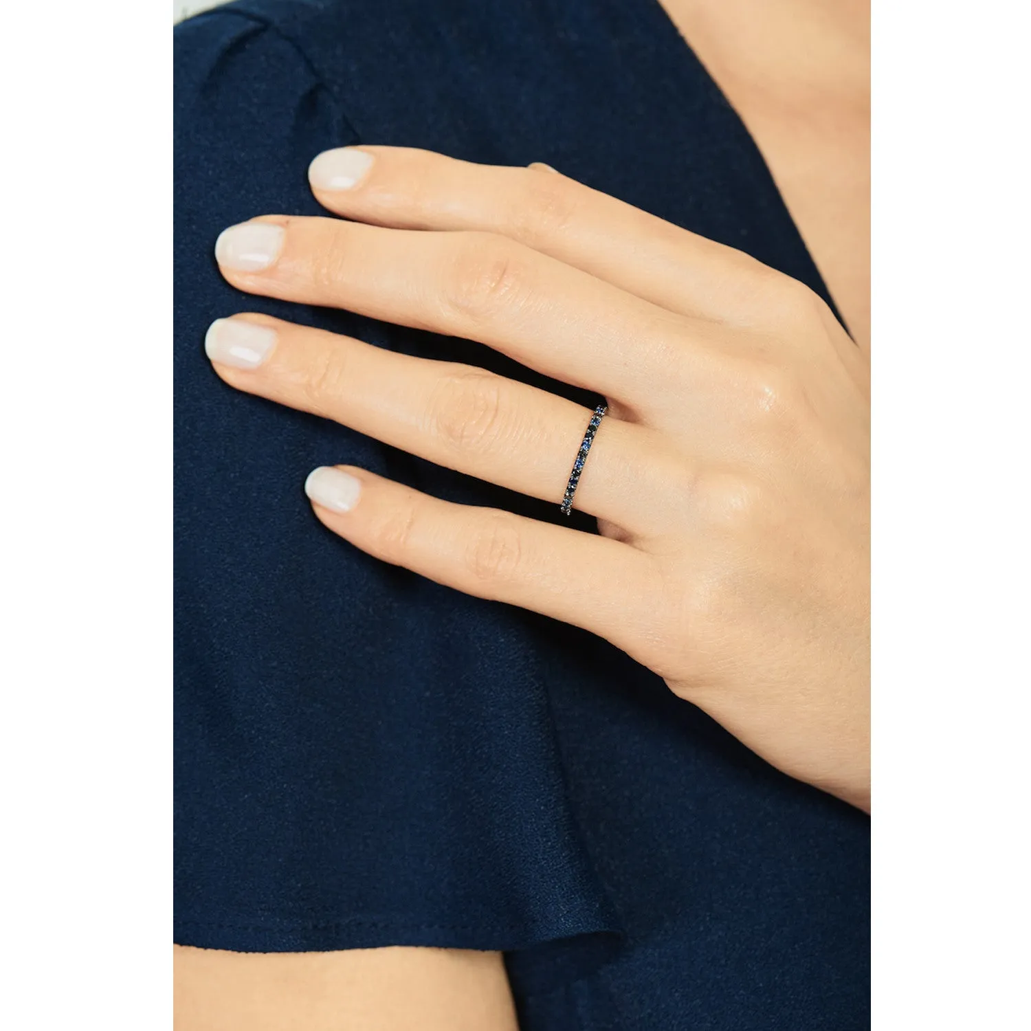 Ocean Blue Eternity Ring - Sapphire & Black Diamonds