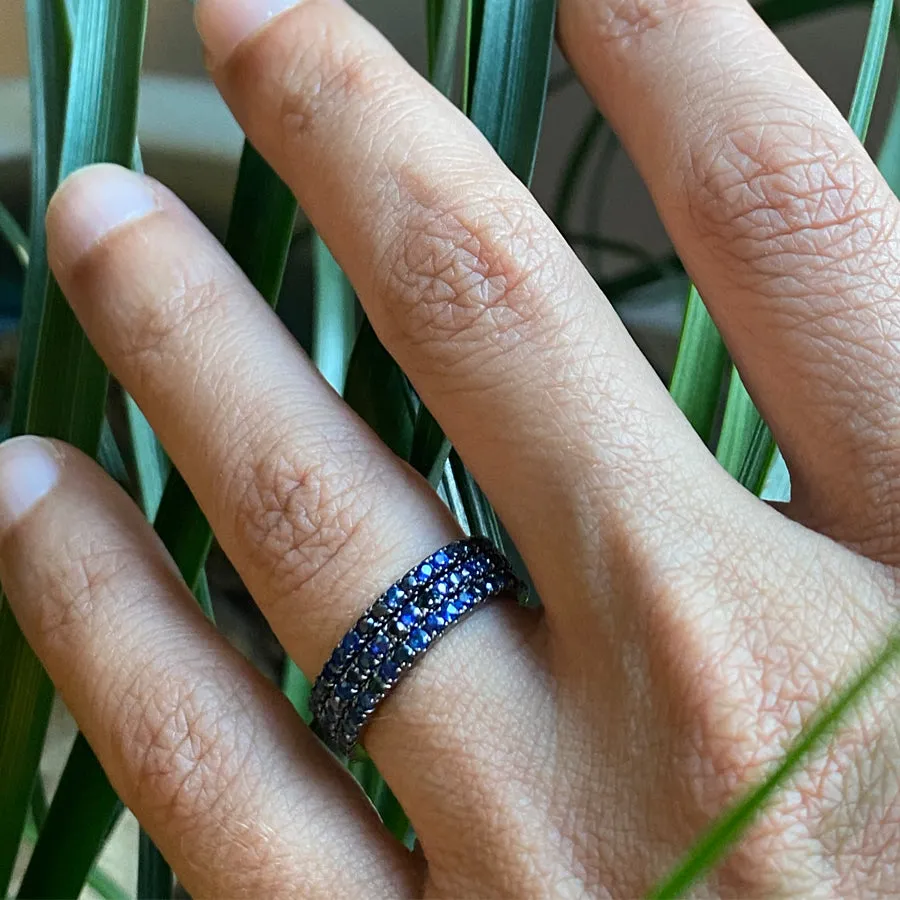 Ocean Blue Eternity Ring - Sapphire & Black Diamonds
