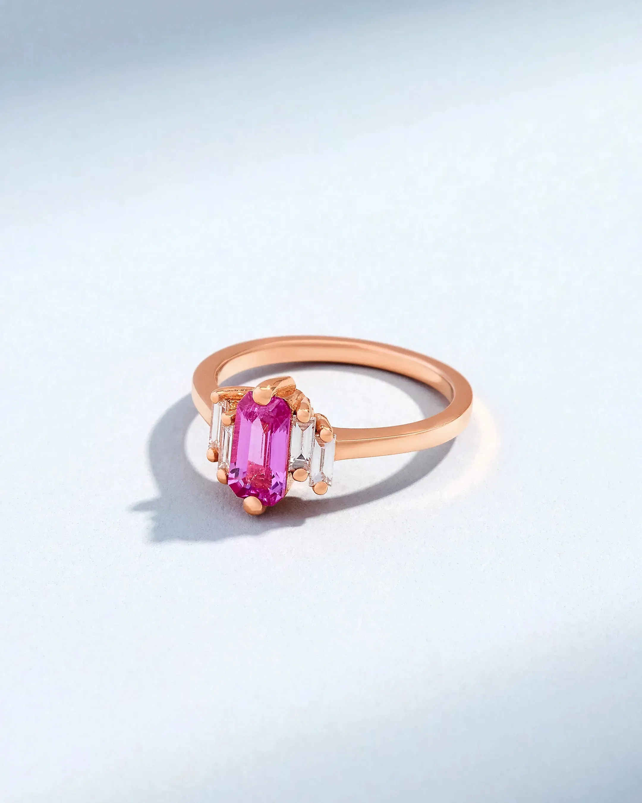 One of a Kind Emerald Cut Pink Sapphire Ring