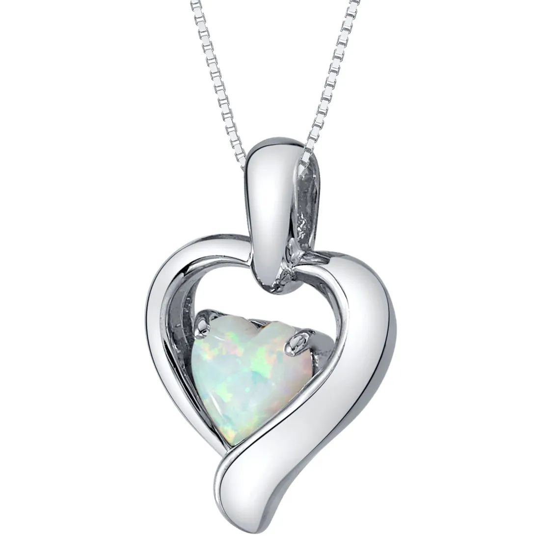 Opal Heart in Heart Pendant Necklace Sterling Silver 1 Carat