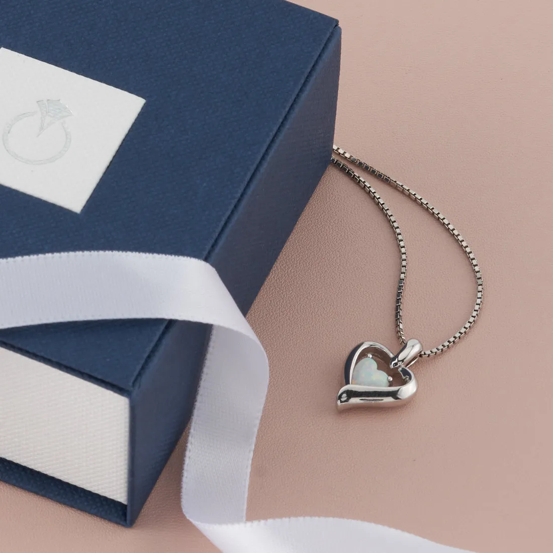 Opal Heart in Heart Pendant Necklace Sterling Silver 1 Carat