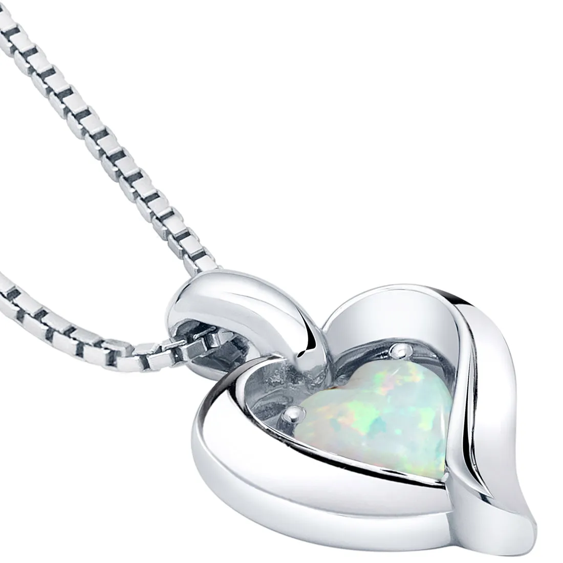 Opal Heart in Heart Pendant Necklace Sterling Silver 1 Carat