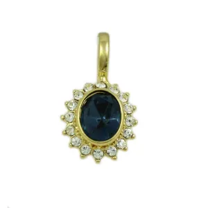 Oval Dark Blue Crystal with Clear Crystals Enhancer Pendant - REC60BL
