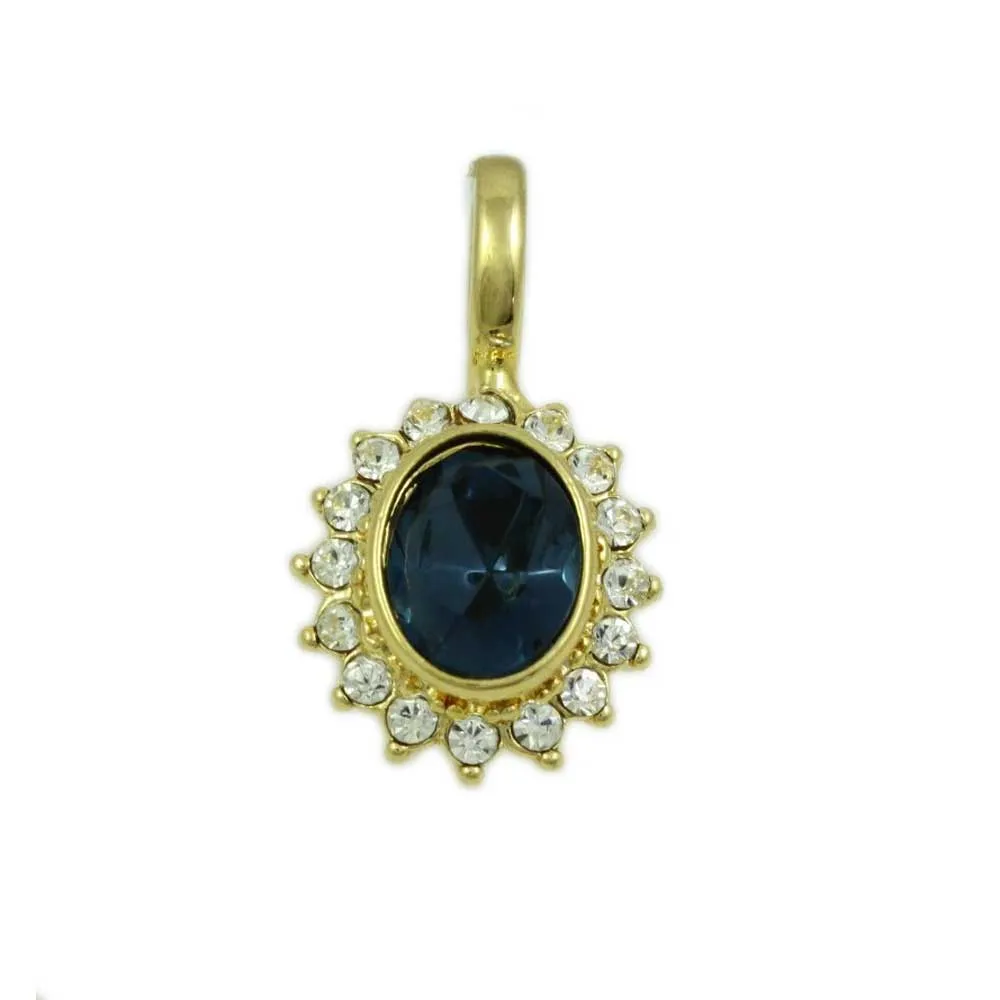 Oval Dark Blue Crystal with Clear Crystals Enhancer Pendant - REC60BL