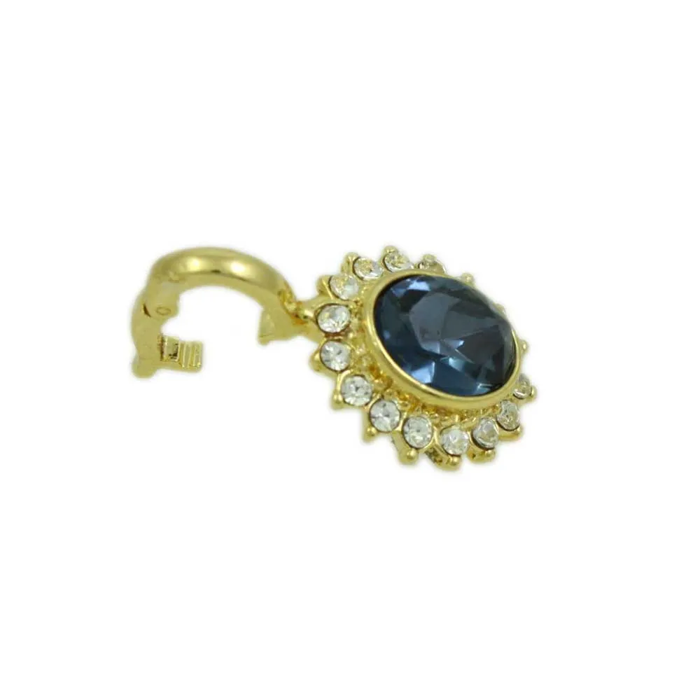 Oval Dark Blue Crystal with Clear Crystals Enhancer Pendant - REC60BL