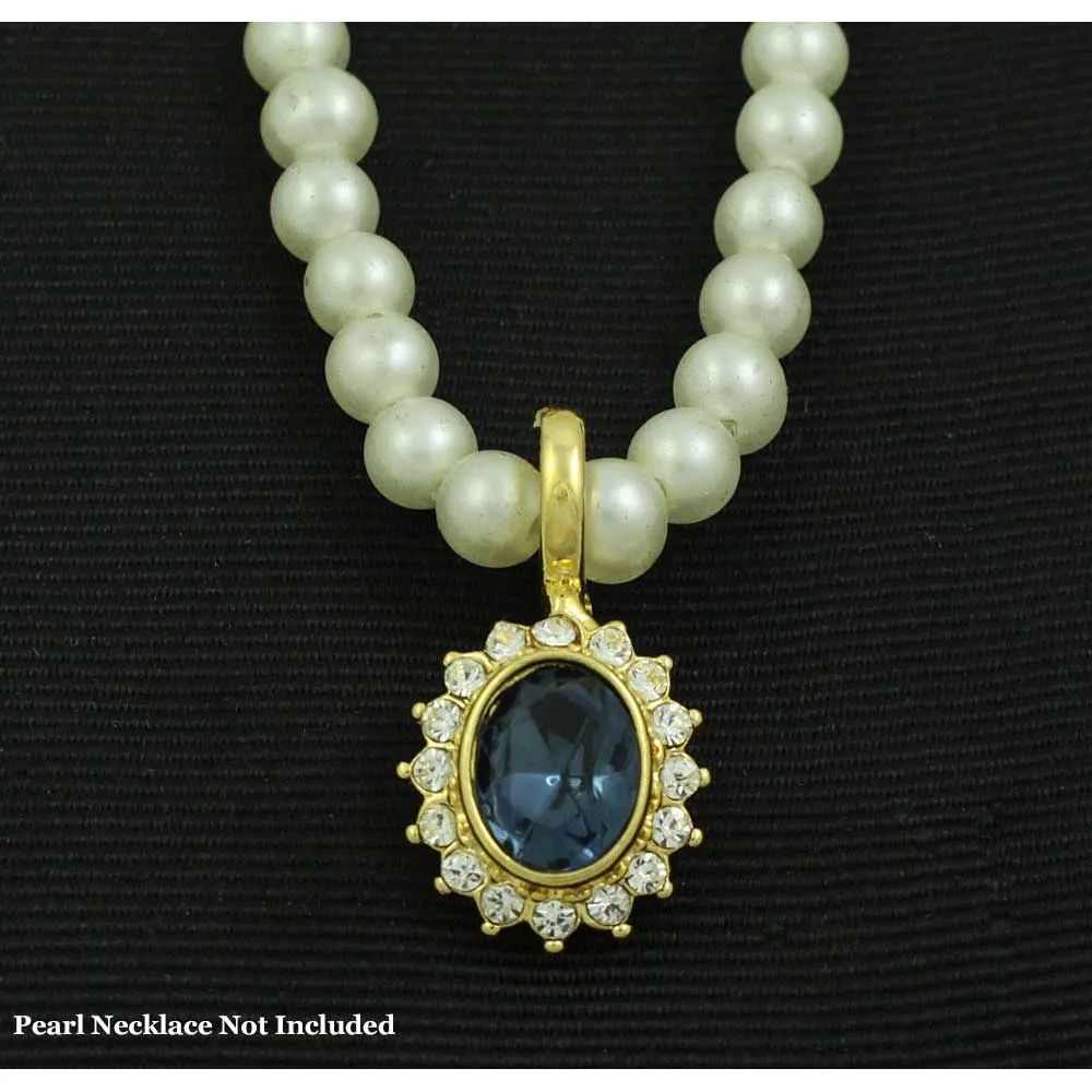 Oval Dark Blue Crystal with Clear Crystals Enhancer Pendant - REC60BL
