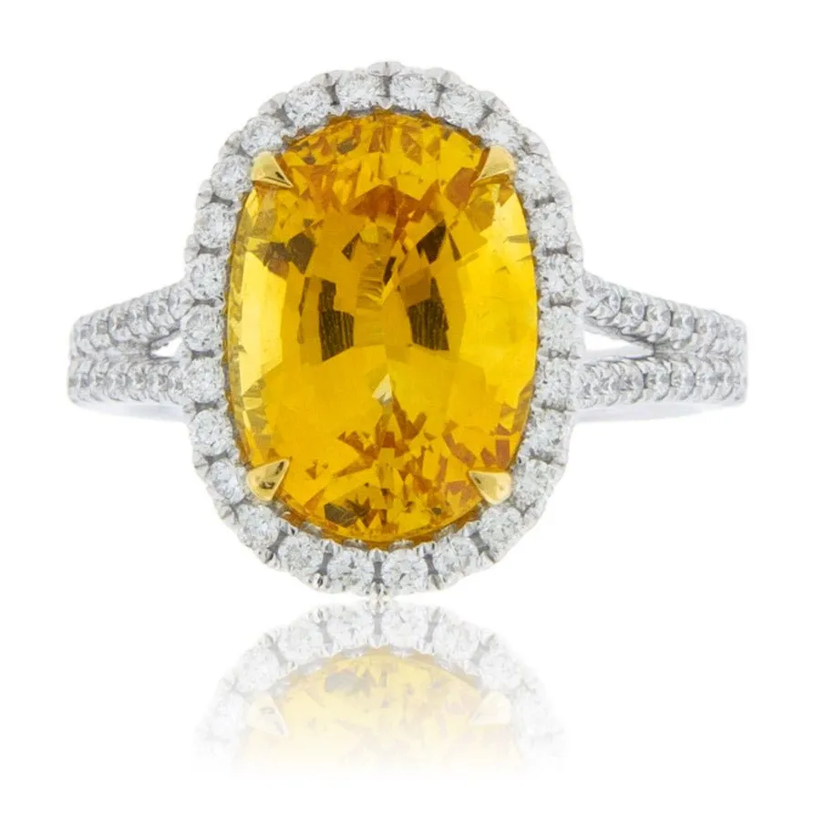 Oval Golden Sapphire & Diamond Accented Ring