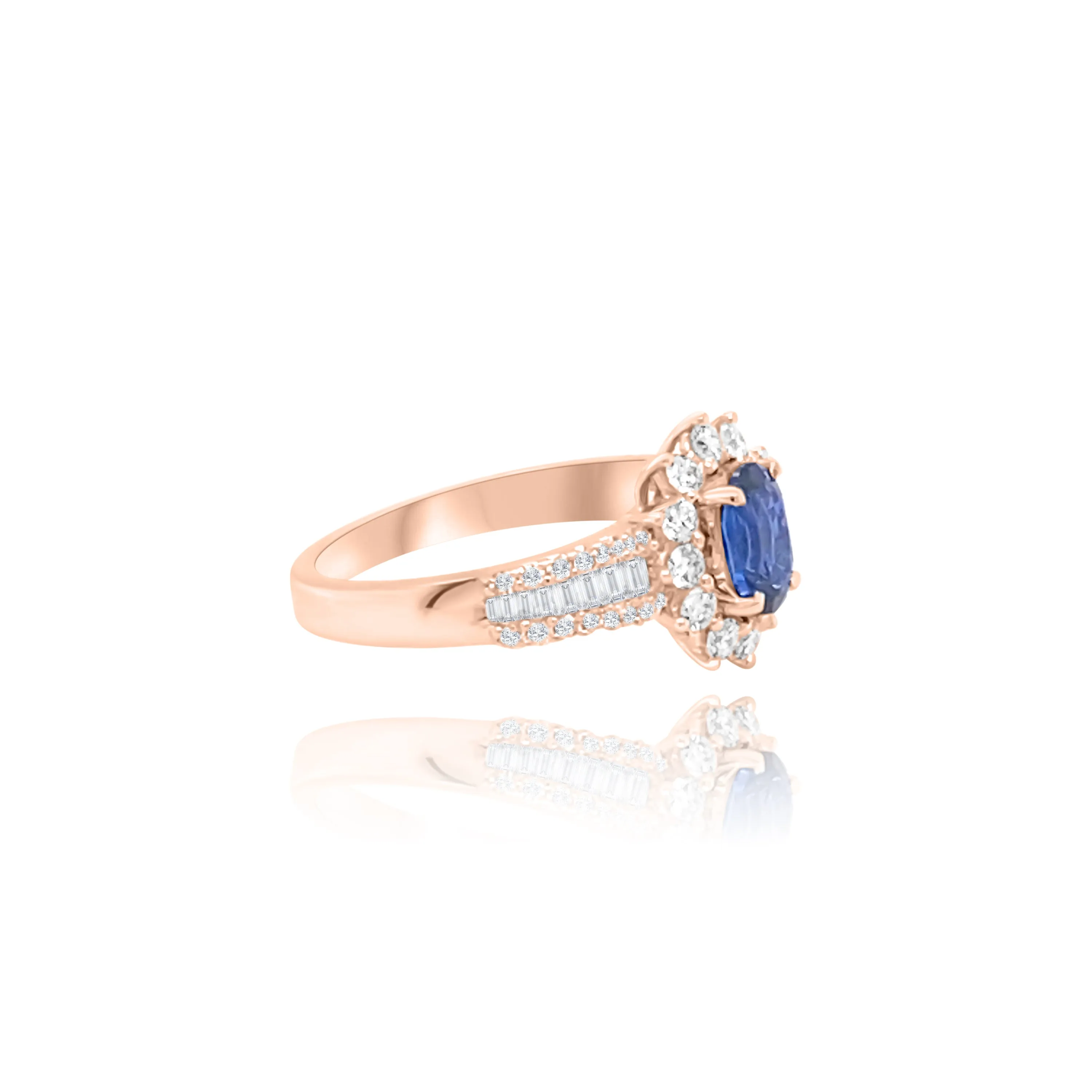 Oval Sapphire with  Baguette cut & Brilliant cut diamonds "Aliya" Ring
